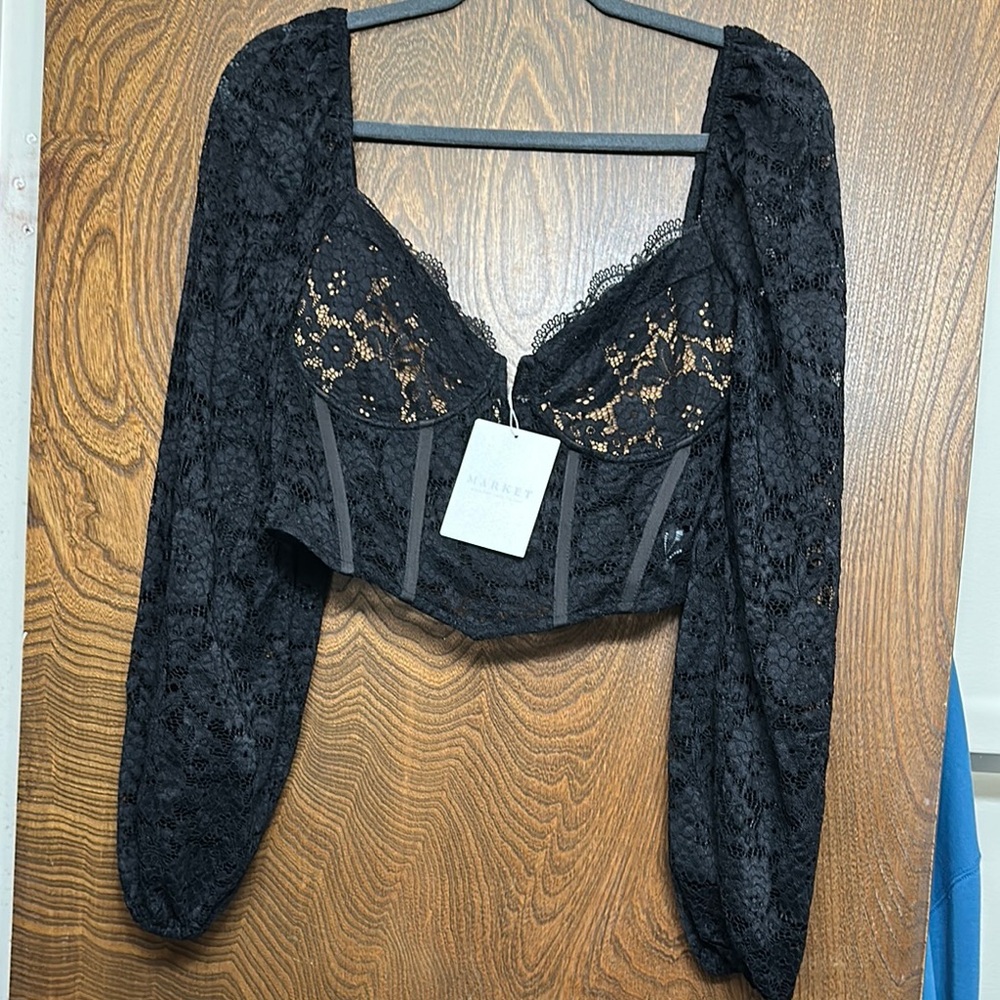 Black Lace Long Sleeve Corset Top